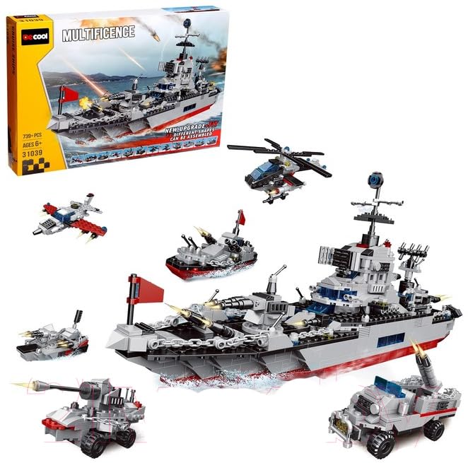 Navy Battleship Building Block Set – 739+ PCS, 13-in-1 Upgrade Kit