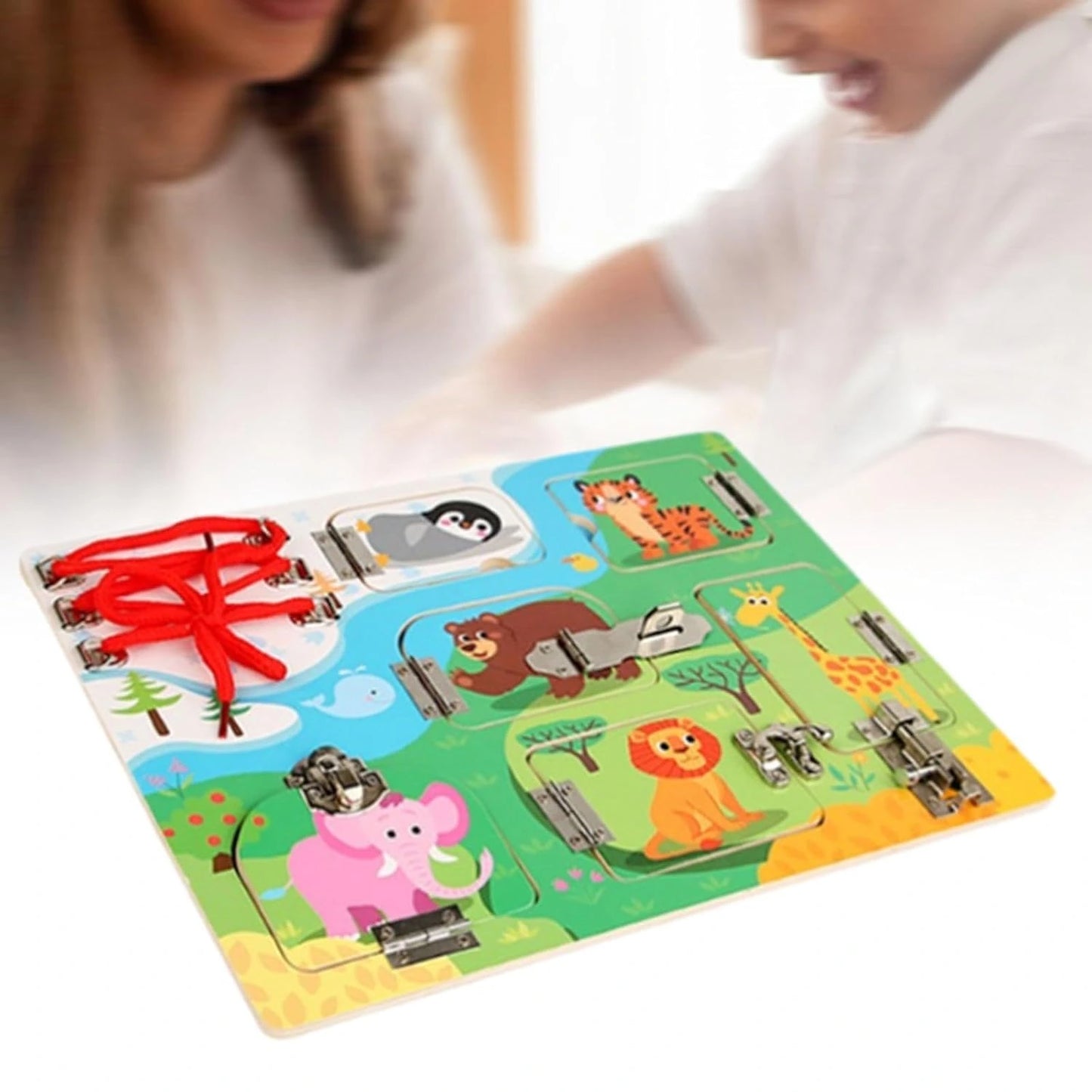 Wooden Animals Busy Boards – Learning with Locks, Laces & Hidden Surprises