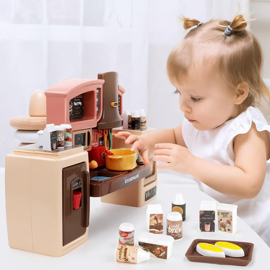 Kitchen Counter & Kitchenware Pretend Play Set – Interactive Toy Kitchen with Lights, Sound & Accessories (Fast Food Style)