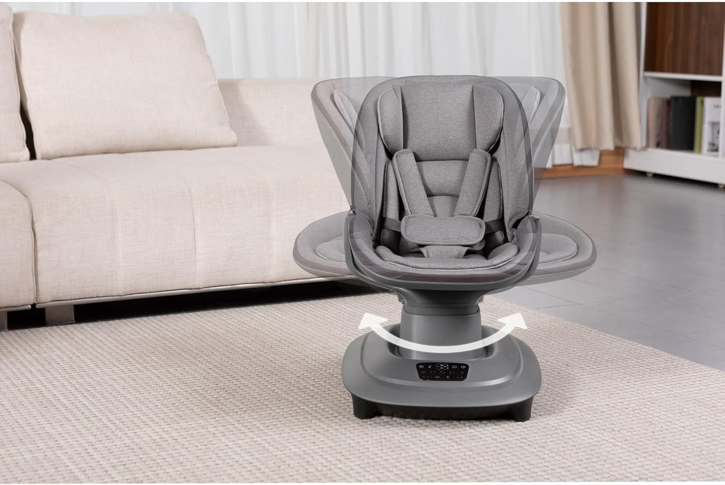 Multi-Motion Baby Cradle – 360° Rotating Electric Rocker with Music & Mosquito Net