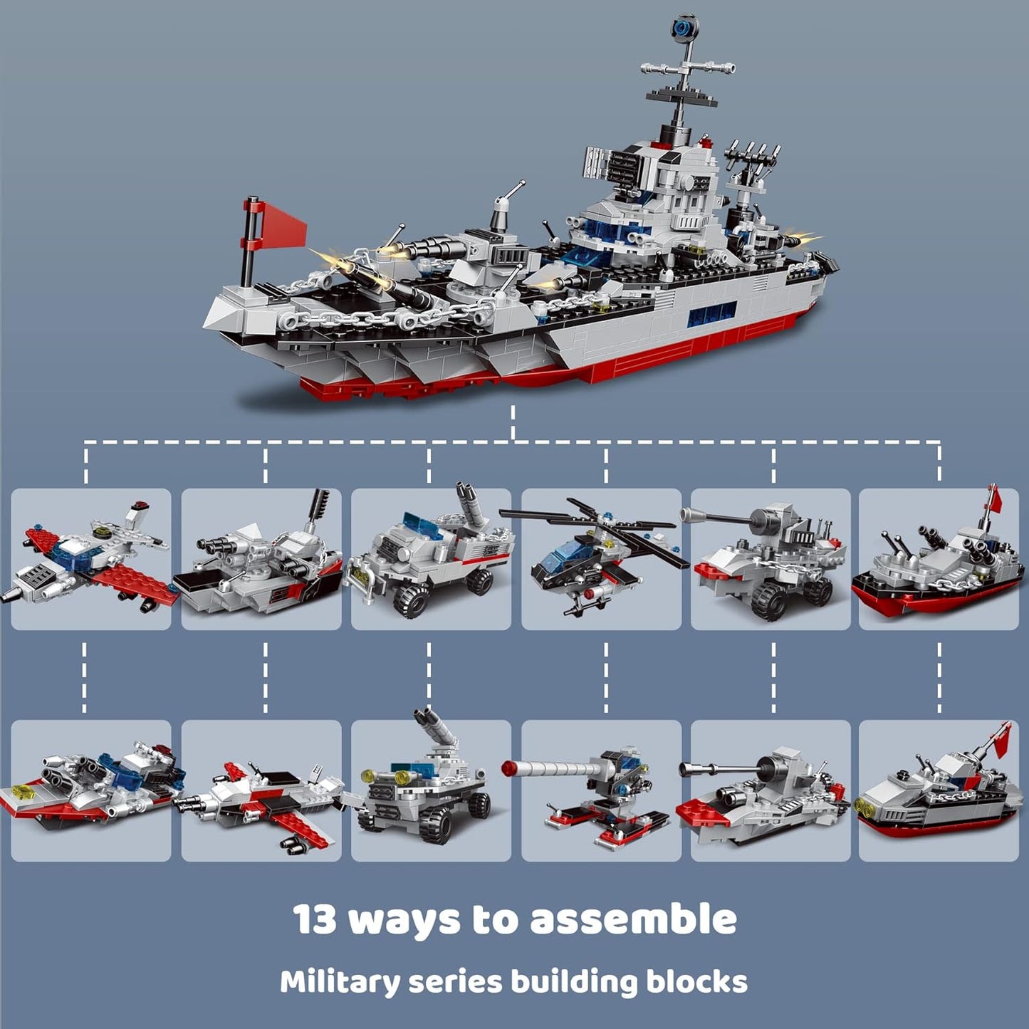 Navy Battleship Building Block Set – 739+ PCS, 13-in-1 Upgrade Kit