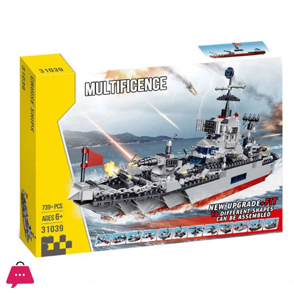 Navy Battleship Building Block Set – 739+ PCS, 13-in-1 Upgrade Kit