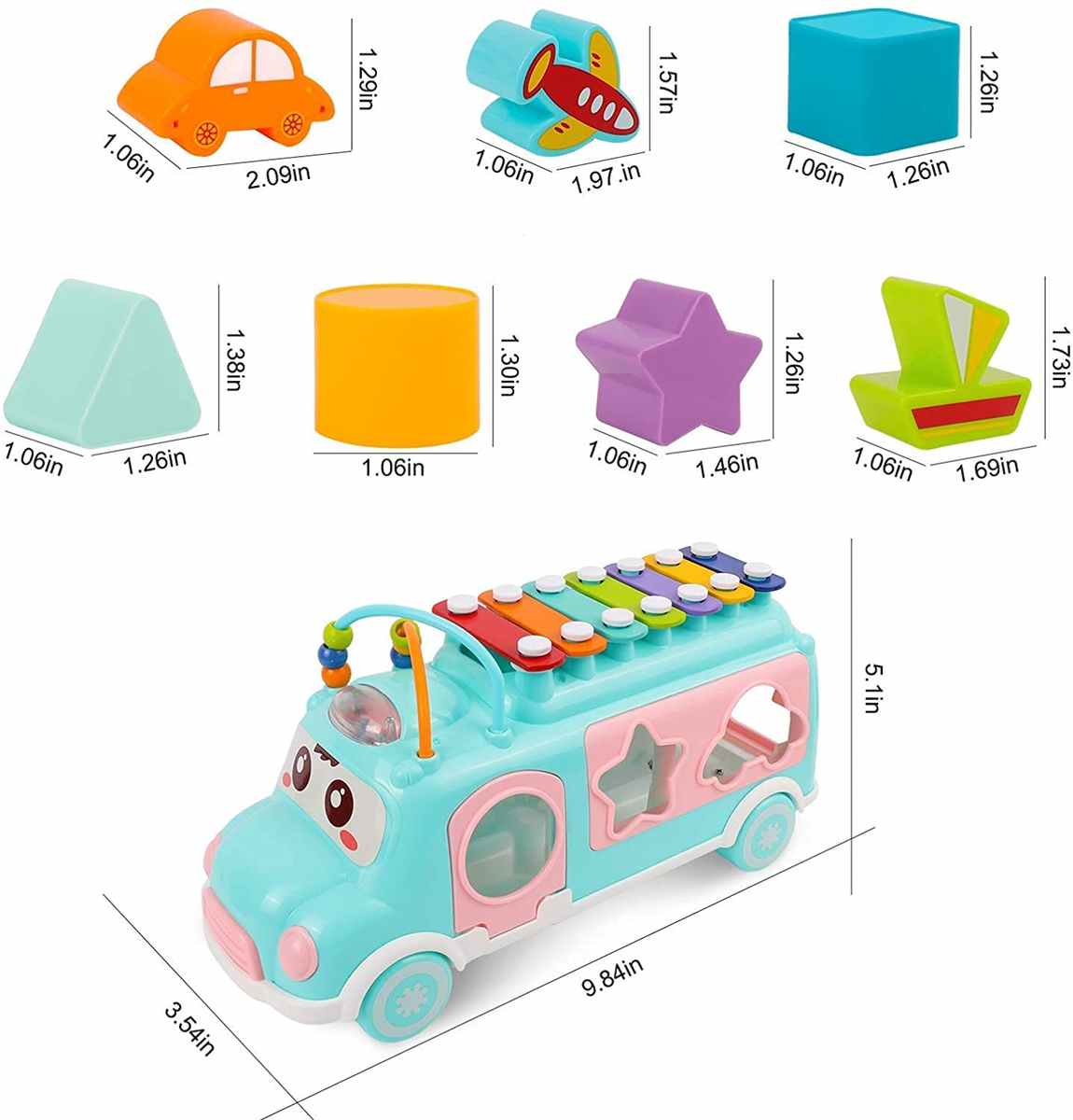 Music Bus Toy - Shape Sorter & Xylophone
