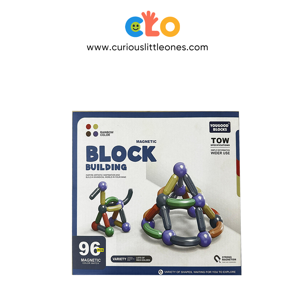 96-Piece Magnetic Building Block Set – STEM Construction Toy for Kids (Rainbow Colors)