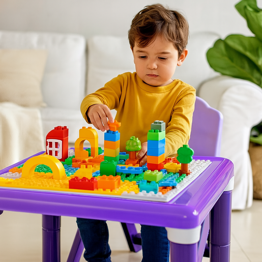 2-in-1 Kids Building Block Table & 2 Chairs Set – Convertible Activity Desk with Bricks & Storage (Ages 2–6)
