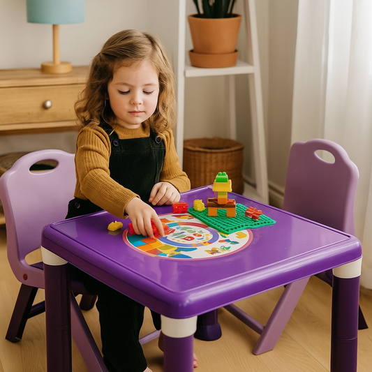 2-in-1 Kids Building Block Table & 2 Chairs Set – Convertible Activity Desk with Bricks & Storage (Ages 2–6)