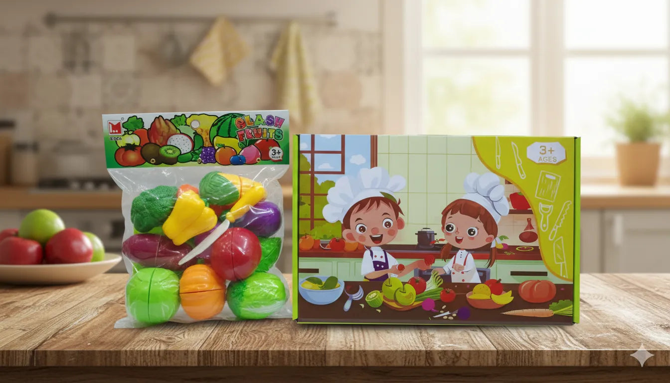 Perfect Kids Kitchen Set + Colorful Fruit & Vegetable Cutting Toy ( Pack 1 )