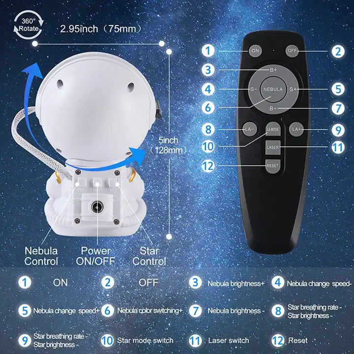 Astronaut Galaxy Projector Lamp – LED Star Night Light for Bedroom Decor