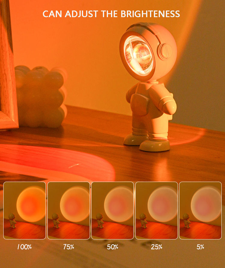 Astronaut Sunset Lamp – USB Rechargeable Mood Light with Built-in Battery