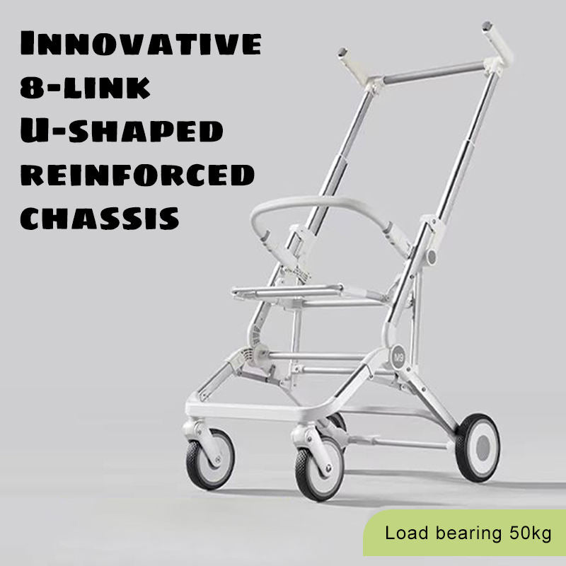 Luxury Baby Stroller – Foldable Travel Pram with Sunshade & Safety Harness (White)