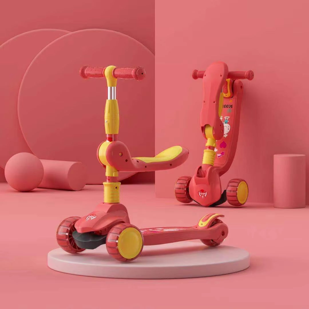 Adjustable Kids Scooter with Foldable Seat – Multi-Color 3-Wheel Ride