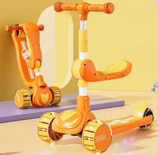 Adjustable Kids Scooter with Foldable Seat – Multi-Color 3-Wheel Ride