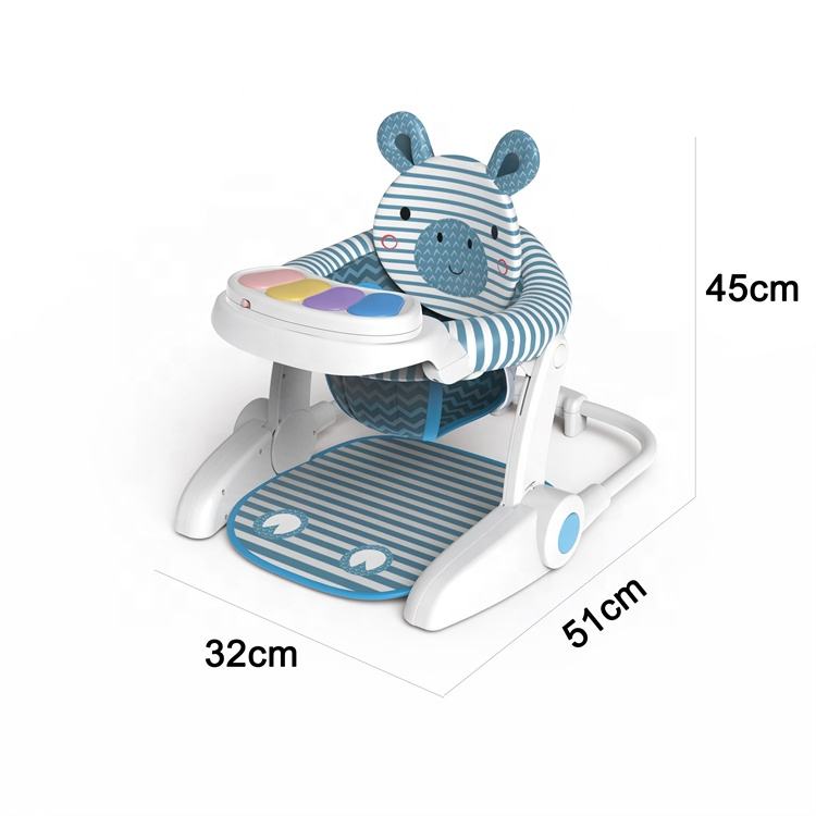 Multifunctional Baby Activity Chair with Zebra Animal Backrest & Piano Tray – Foldable Booster Seat