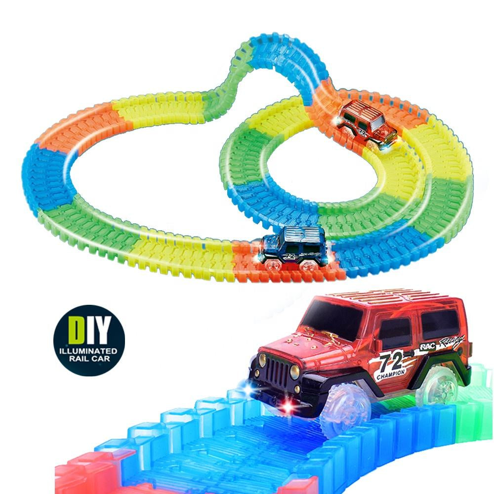 Tracks Flexible Racing Track Set with LED Light-Up Car 168 pcs – (Ages 3+)