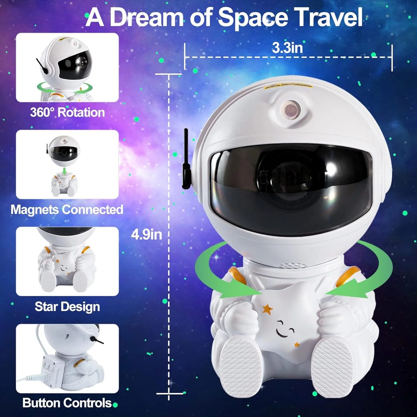 Astronaut Galaxy Projector Lamp – LED Star Night Light for Bedroom Decor