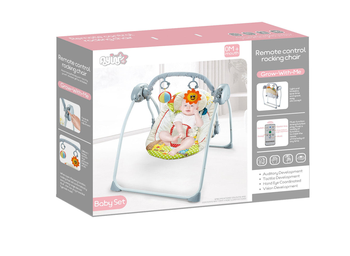 Electric Baby Swing with Remote Control – Soft Padded Seat & Hanging Toys | Music & Timer Function