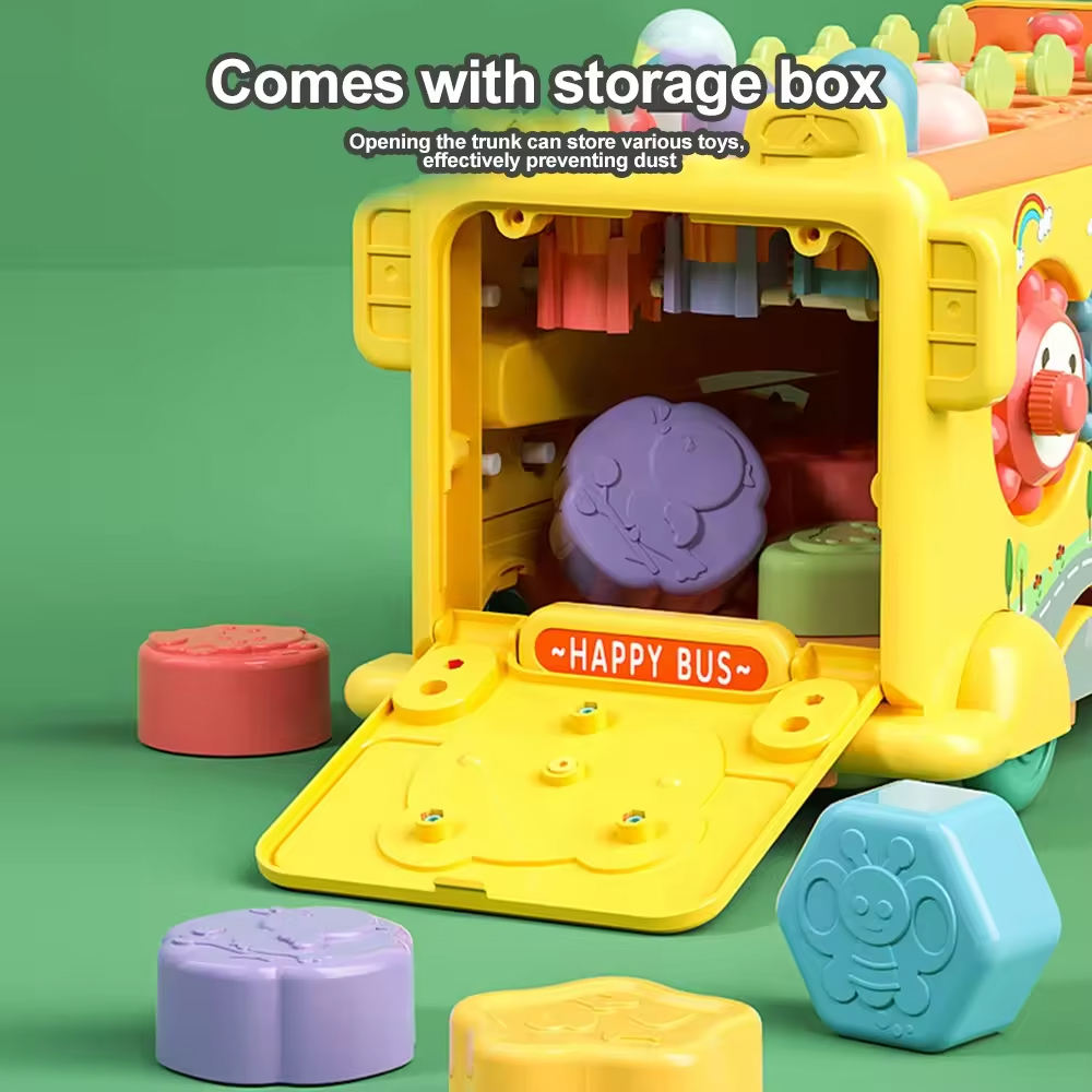 Montessori Activity School Bus – Shape Sorter, Music & Xylophone Toy for 1–3 Yrs