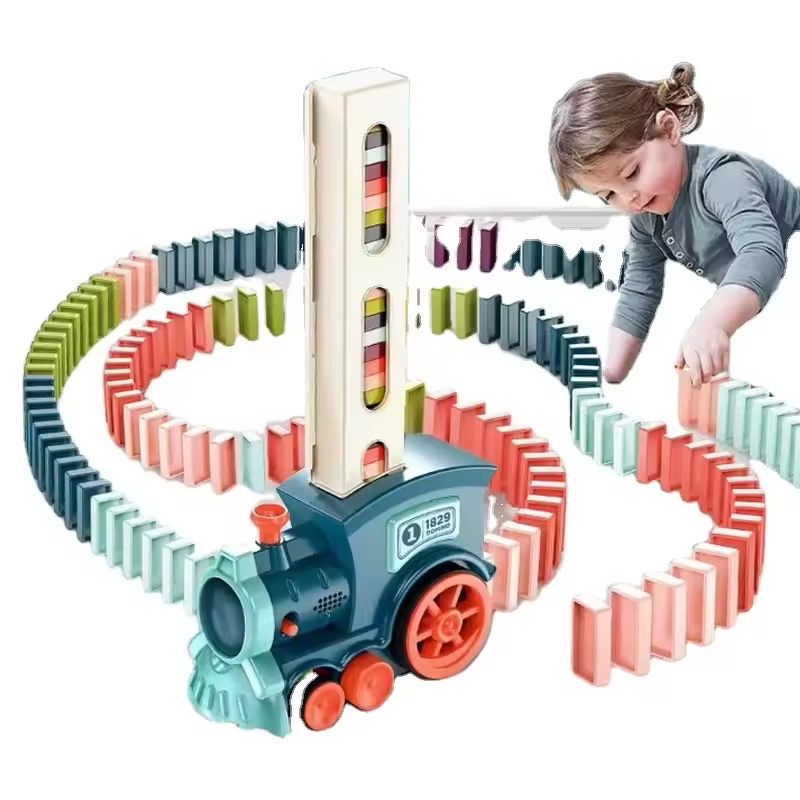 Automatic Domino Train Toy – Domino Laying Train Set with Colorful Tiles for Kids