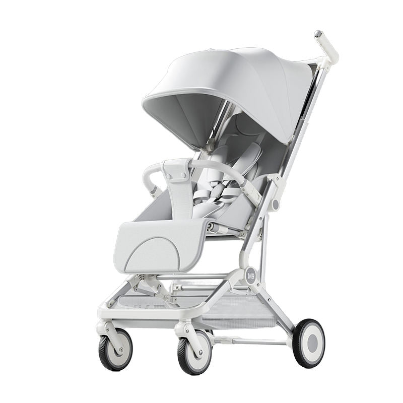 Luxury Baby Stroller – Foldable Travel Pram with Sunshade & Safety Harness (White)