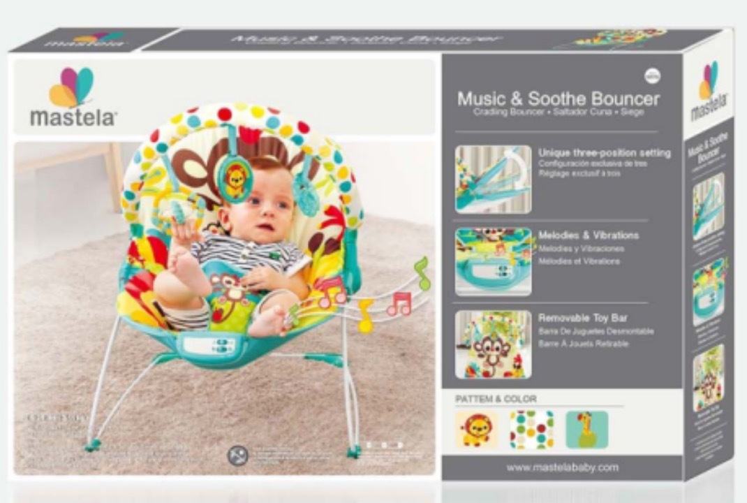 Colorful Baby Bouncer with Toy Bar – Soft & Secure