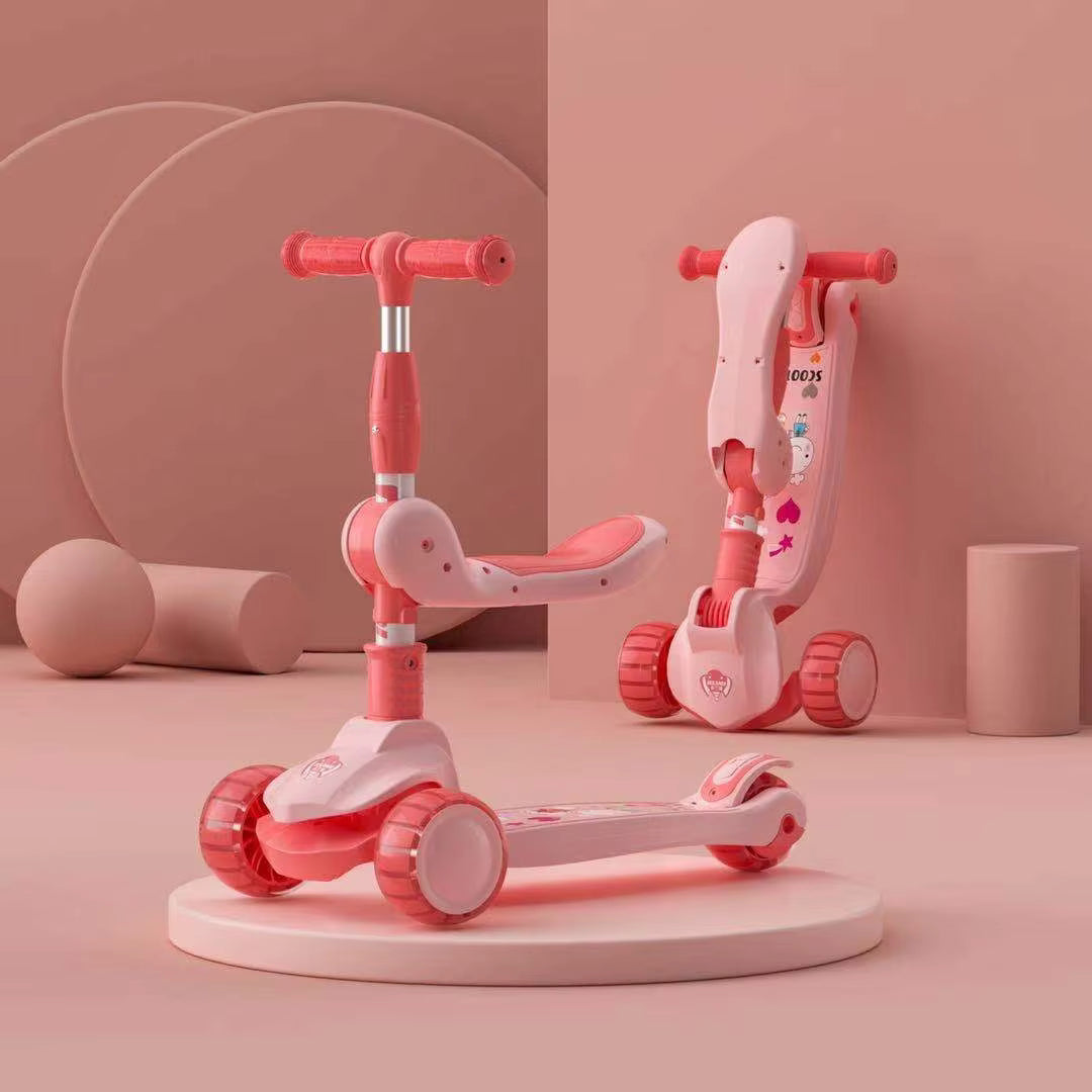 Adjustable Kids Scooter with Foldable Seat – Multi-Color 3-Wheel Ride