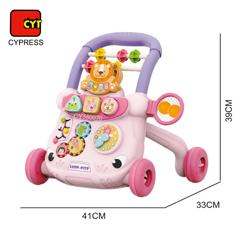 Multifunctional Baby Walker with Activity Learning Panel – Pink