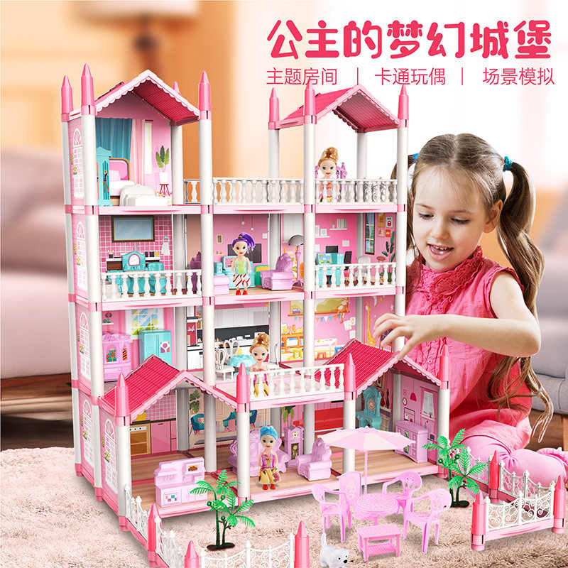 Deluxe Pink Dollhouse Playset Multi-Level with Furniture