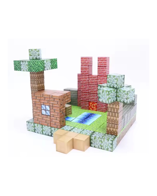 Super World Magnetic Cube – 128 Pcs Building Set for Kids (Minecraft Style)