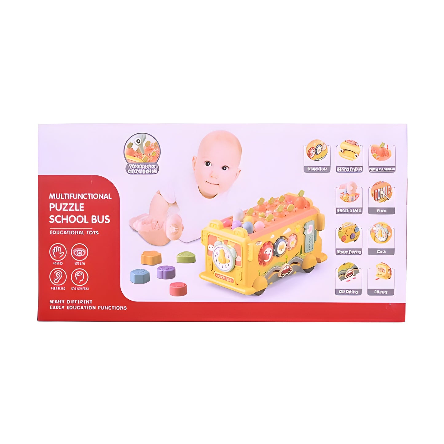 Montessori Activity School Bus – Shape Sorter, Music & Xylophone Toy for 1–3 Yrs