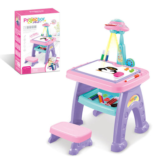Kids Drawing Projector Desk – Light-Up Art Station with Stool