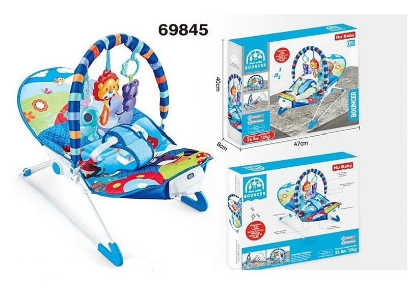 Vibrating Baby Bouncer Chair with Toy Bar – Jungle Theme, Soft Seat & Safety Harness