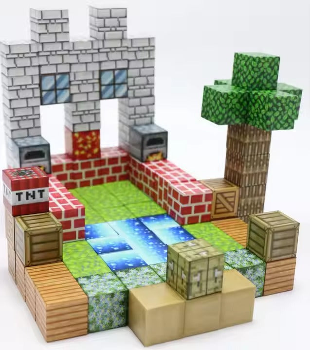 Super World Magnetic Cube – 128 Pcs Building Set for Kids (Minecraft Style)