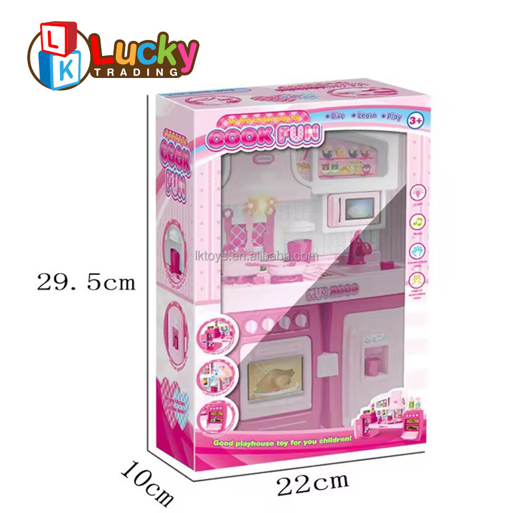 Pink Kids Toy Kitchen Playset with Lights, Sounds, Fridge & Oven – Pretend Cooking Set for Girls