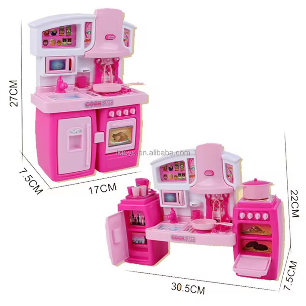 Pink Kids Toy Kitchen Playset with Lights, Sounds, Fridge & Oven – Pretend Cooking Set for Girls