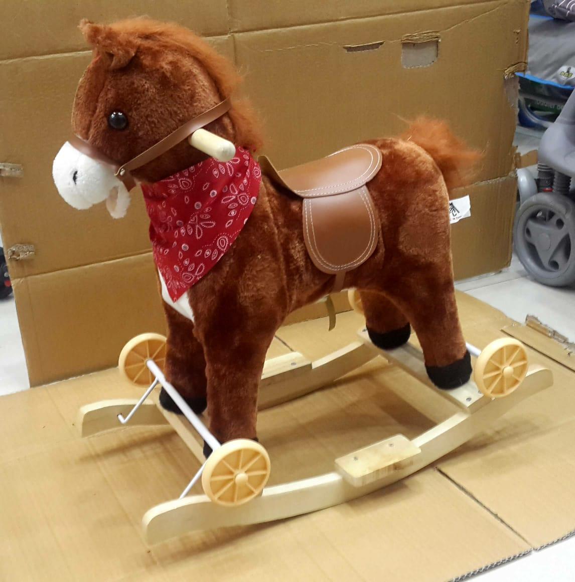 2-in-1 Rocking & Riding Plush Horse Toy – With Sounds & Wheels