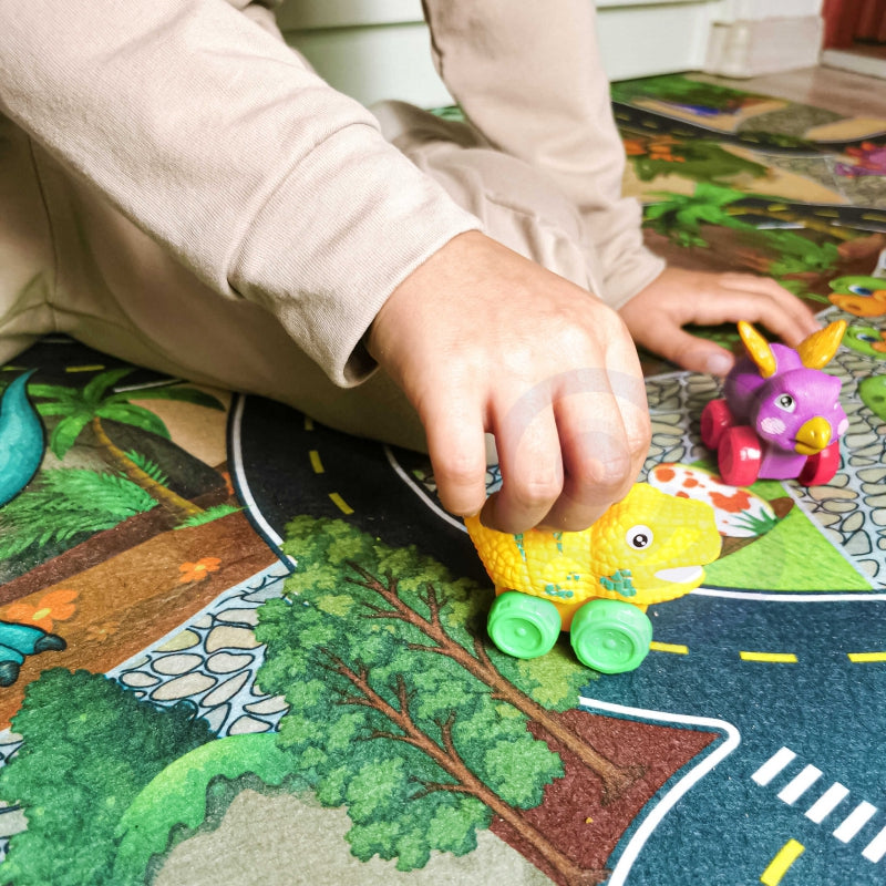 Colorful Dinosaur Toy Sliding Cars with Mat