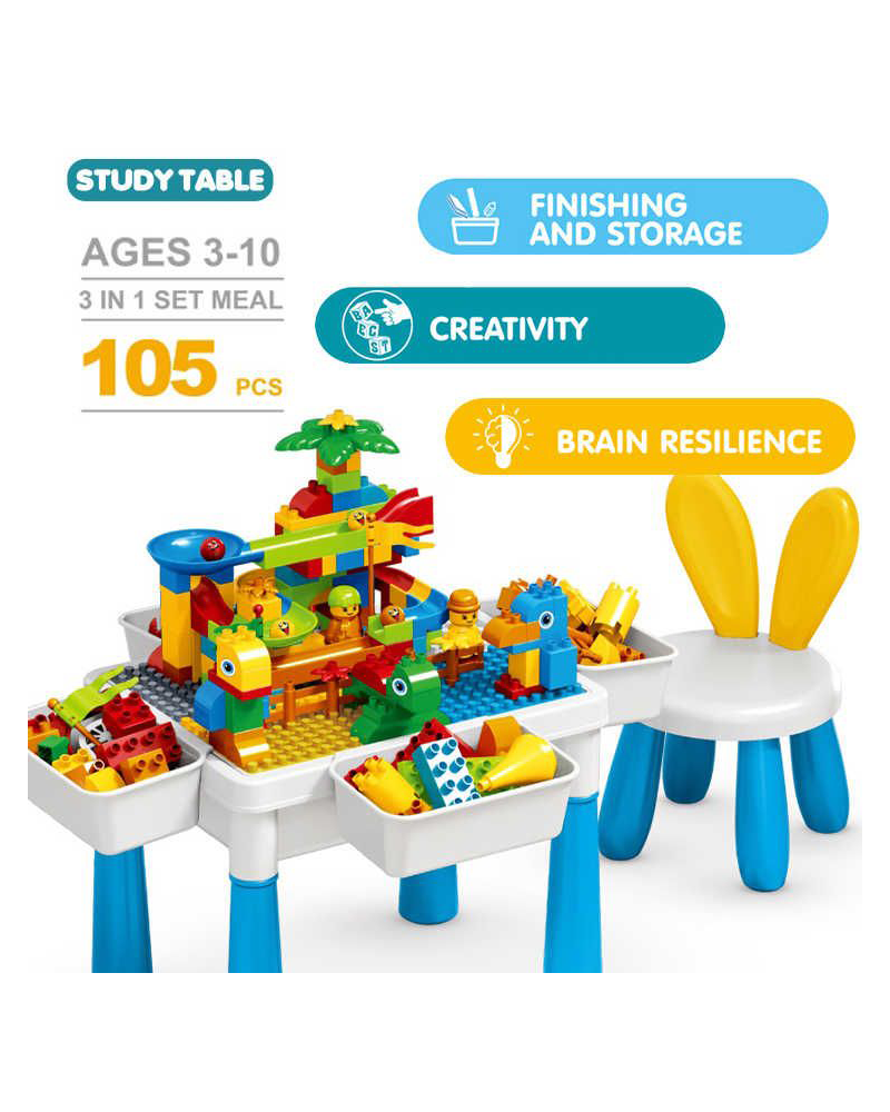 3-in-1 Building Block Table Set with Chair – 105 Pcs