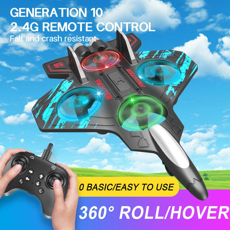 2.4G RC Foam Jet Fighter Plane – 360° Stunt Glider with LED Lights