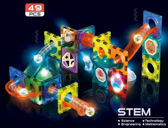 Light Magnetic Blocks – 49-Piece STEM Set with Lights for Kids (Ages 3+)