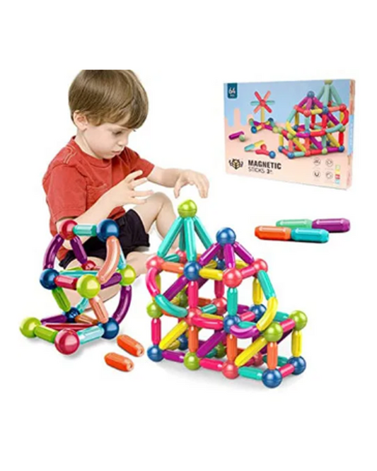 64-Piece Magnetic Construction Set – Colorful Rods & Balls Building Toy for Kids
