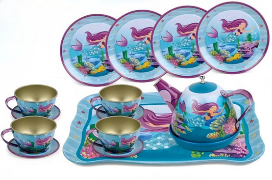 15-Piece Kids Metal Tea Set – Design Pretend Play Toy for Girls Ages 3+