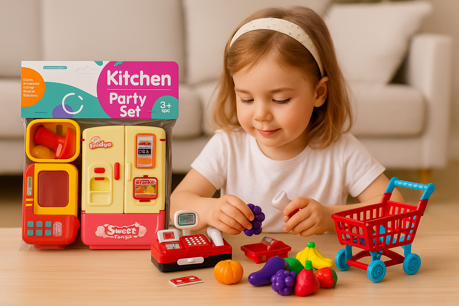 Mini Supermarket & Kitchen Playset Bundle – Fridge, Oven, Shopping Cart & Cash Register