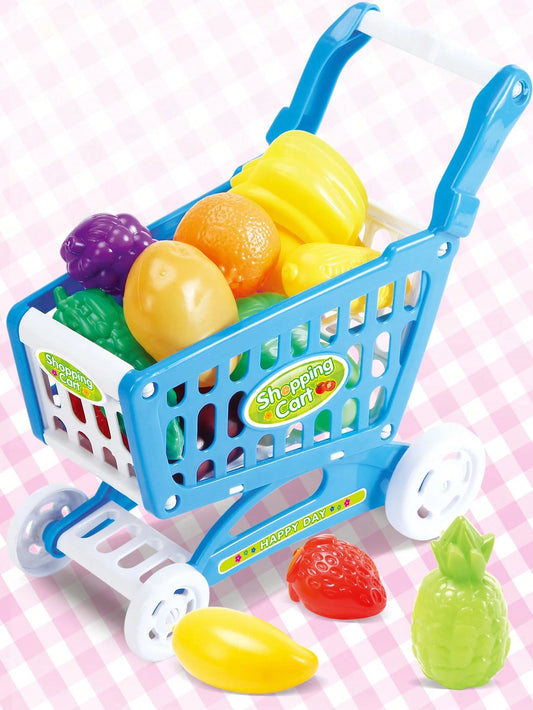 Kids Shopping Cart Playset + Fruit & Veggies Cutting Pack (Bundle)