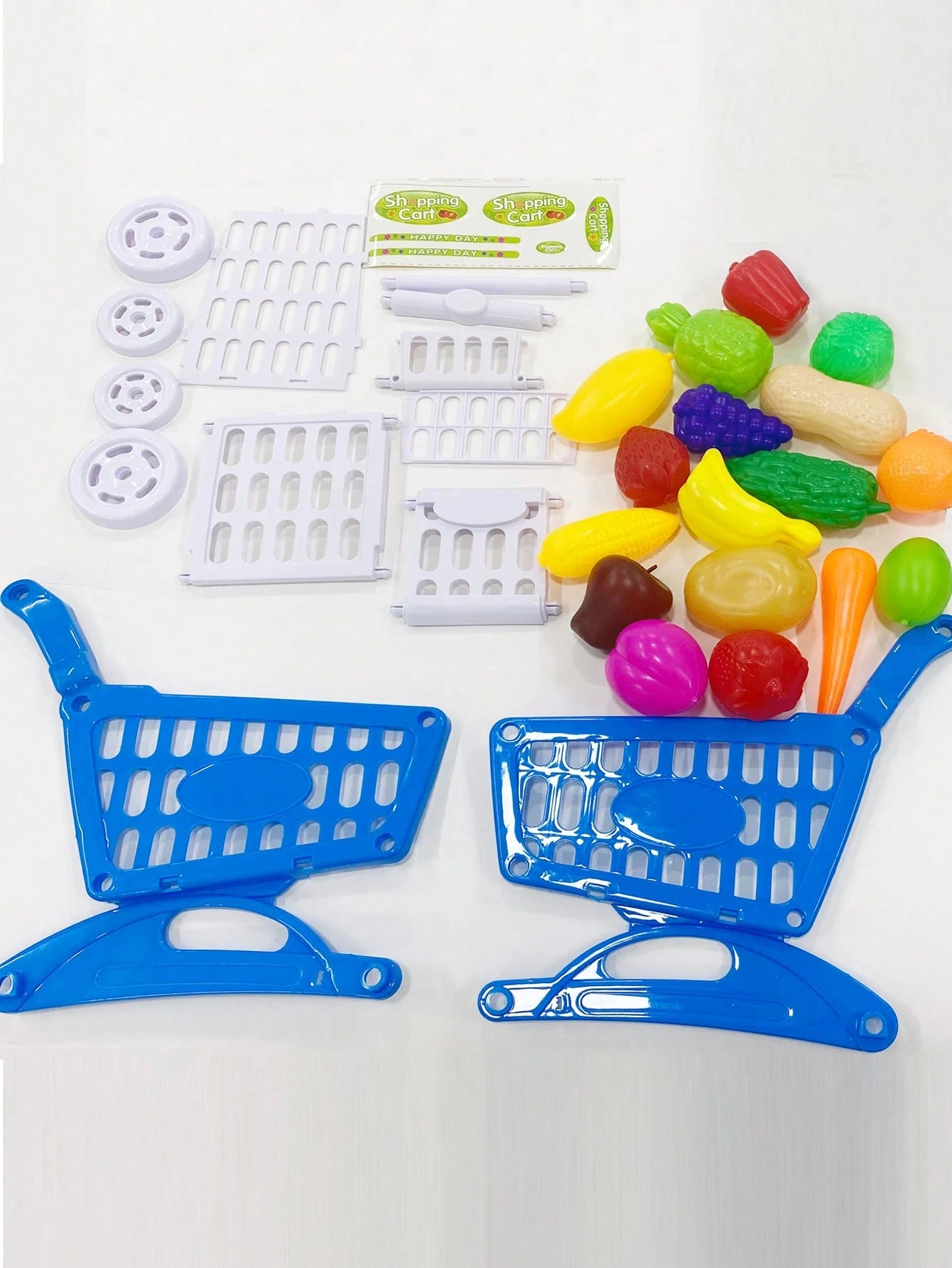 Kids Shopping Cart Playset + Fruit & Veggies Cutting Pack (Bundle)
