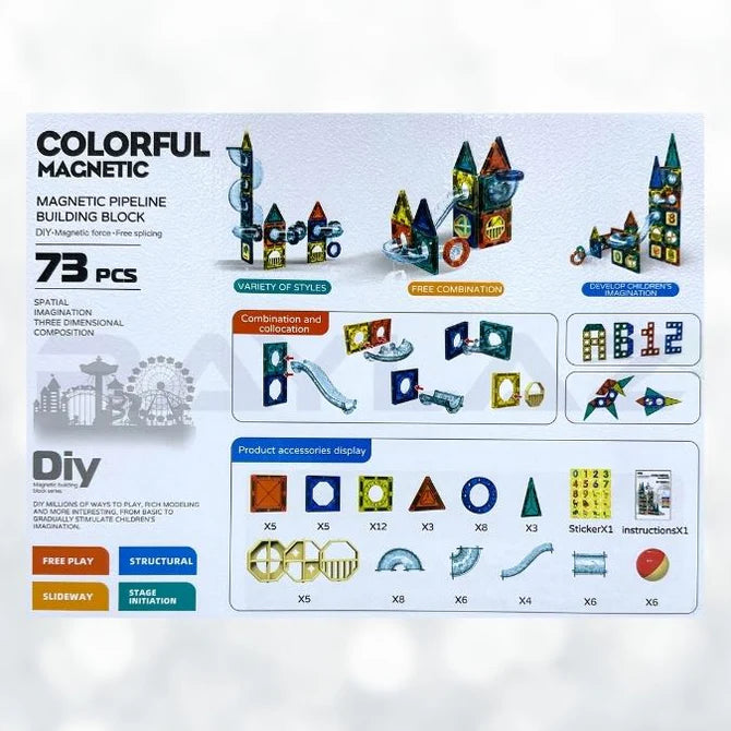 Colorful Magnetic Pipeline Building Blocks – 73 PCS DIY STEM Educational Toy Set