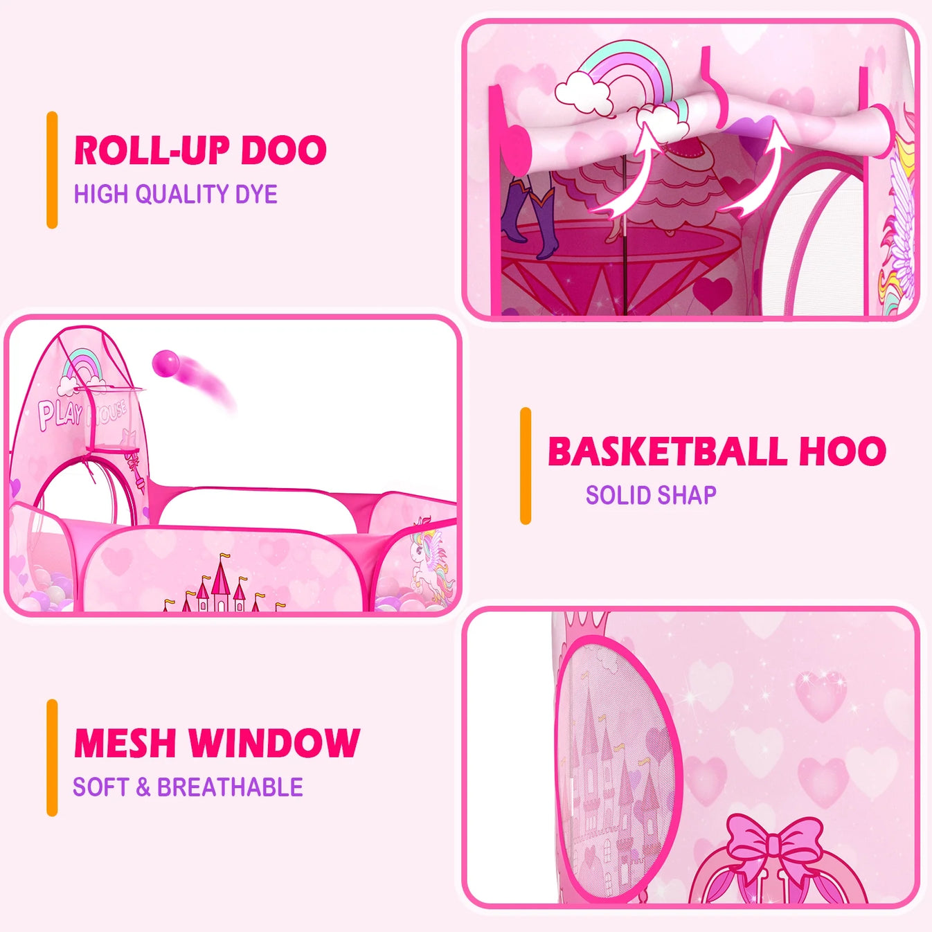 3PC Princess Play Tent, Tunnel & Pool for Girls Toddlers Playhouse Balls are Not Include.