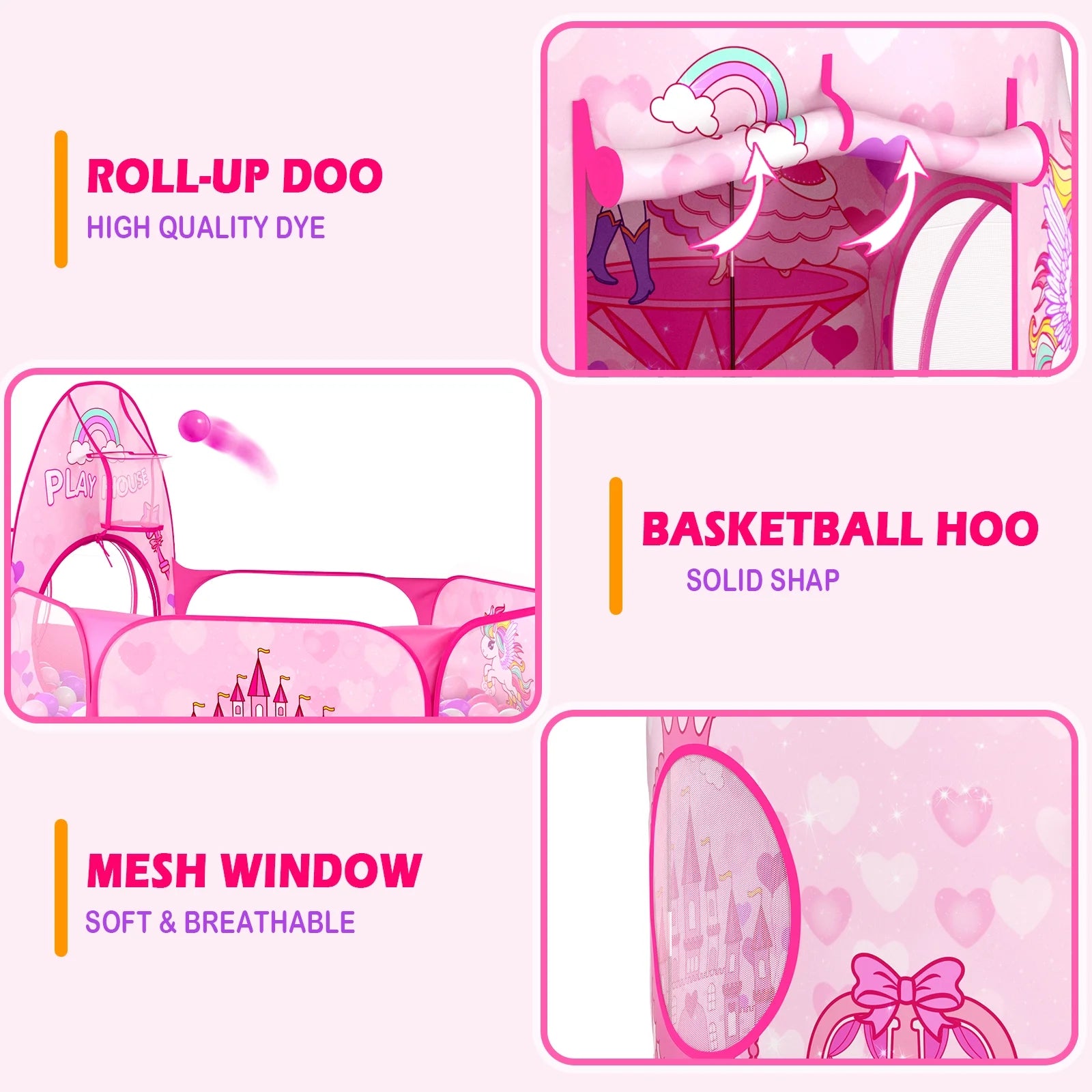 3PC Princess Play Tent, Tunnel & Pool for Girls Toddlers Playhouse Balls are Not Include.