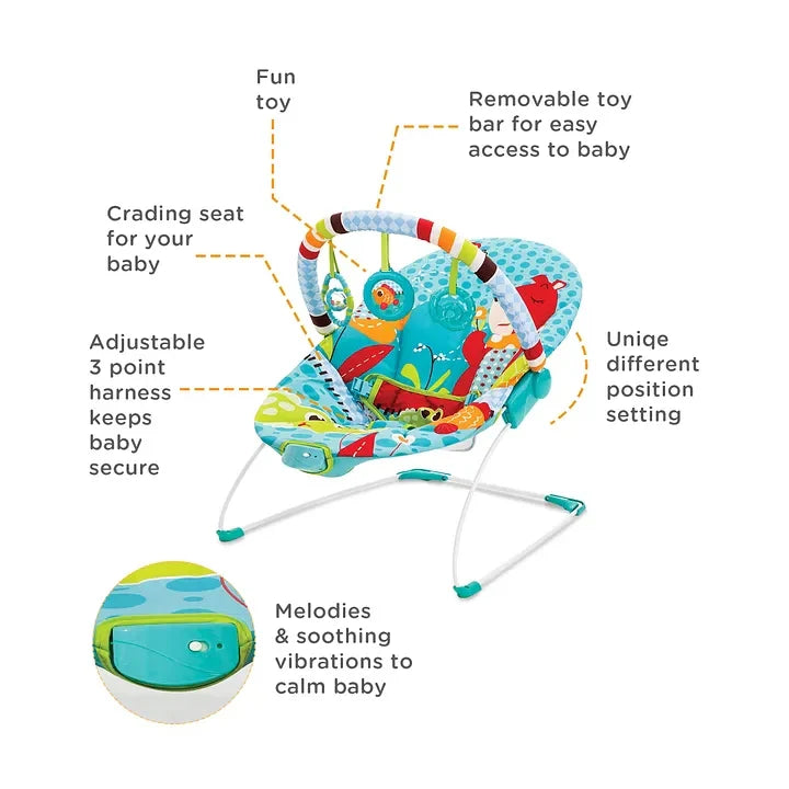 Colorful  Baby Bouncer with Toy Bar – Soft & Secure