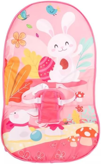 Pink Baby Bouncer Chair with Vibrations & Hanging Toys – Soft Padded Infant Seat with Safety Harness