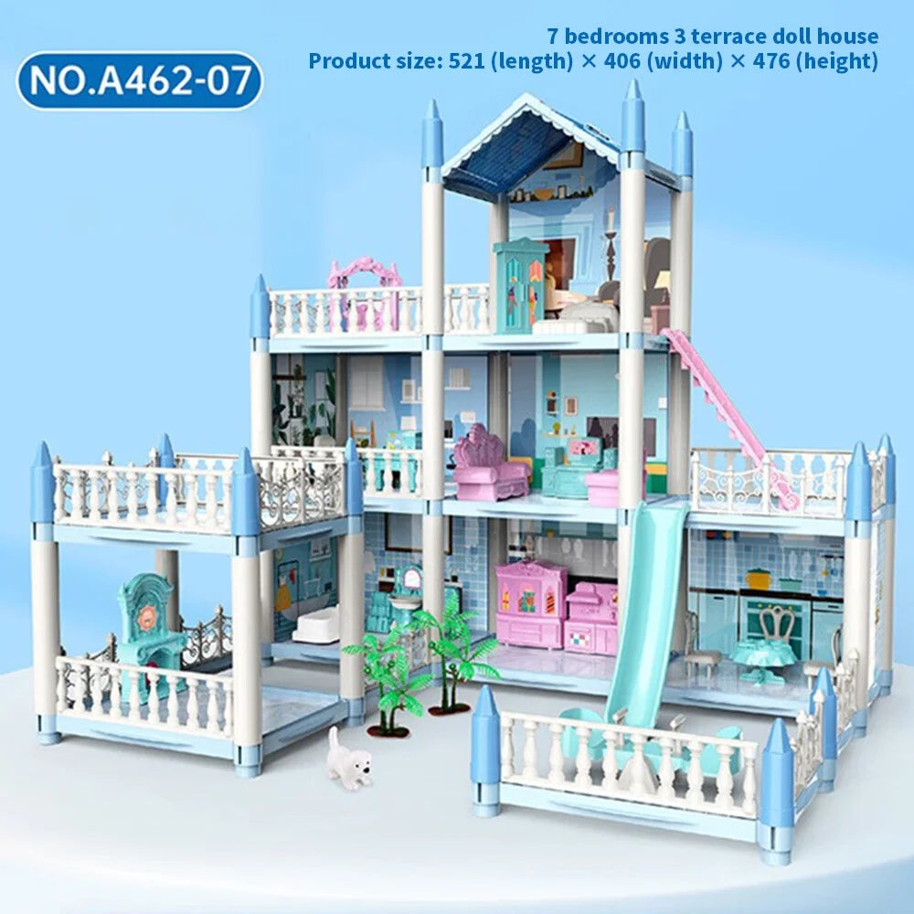Deluxe Dollhouse Playset Multi-Level with Furniture (Ground+2 Floors)